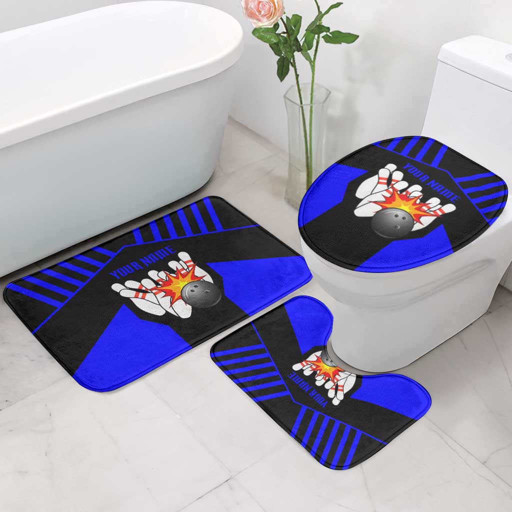 Custom Blue and Black Bowling Bathroom Set with Exploding Strike Design Pin Graphics - Wonder Print Shop