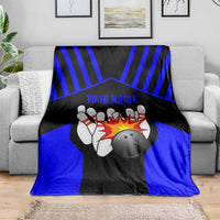 Custom Blue and Black Bowling Blanket with Exploding Strike Design Pin Graphics - Wonder Print Shop