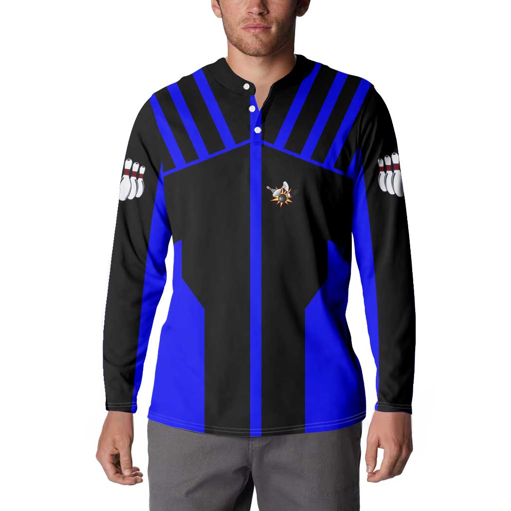 Custom Blue and Black Bowling Button Sweatshirt with Exploding Strike Design Pin Graphics - Wonder Print Shop