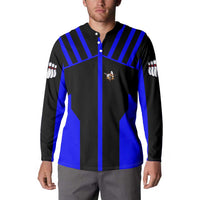 Custom Blue and Black Bowling Button Sweatshirt with Exploding Strike Design Pin Graphics - Wonder Print Shop