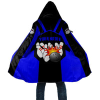 Custom Blue and Black Bowling Cloak with Exploding Strike Design Pin Graphics - Wonder Print Shop