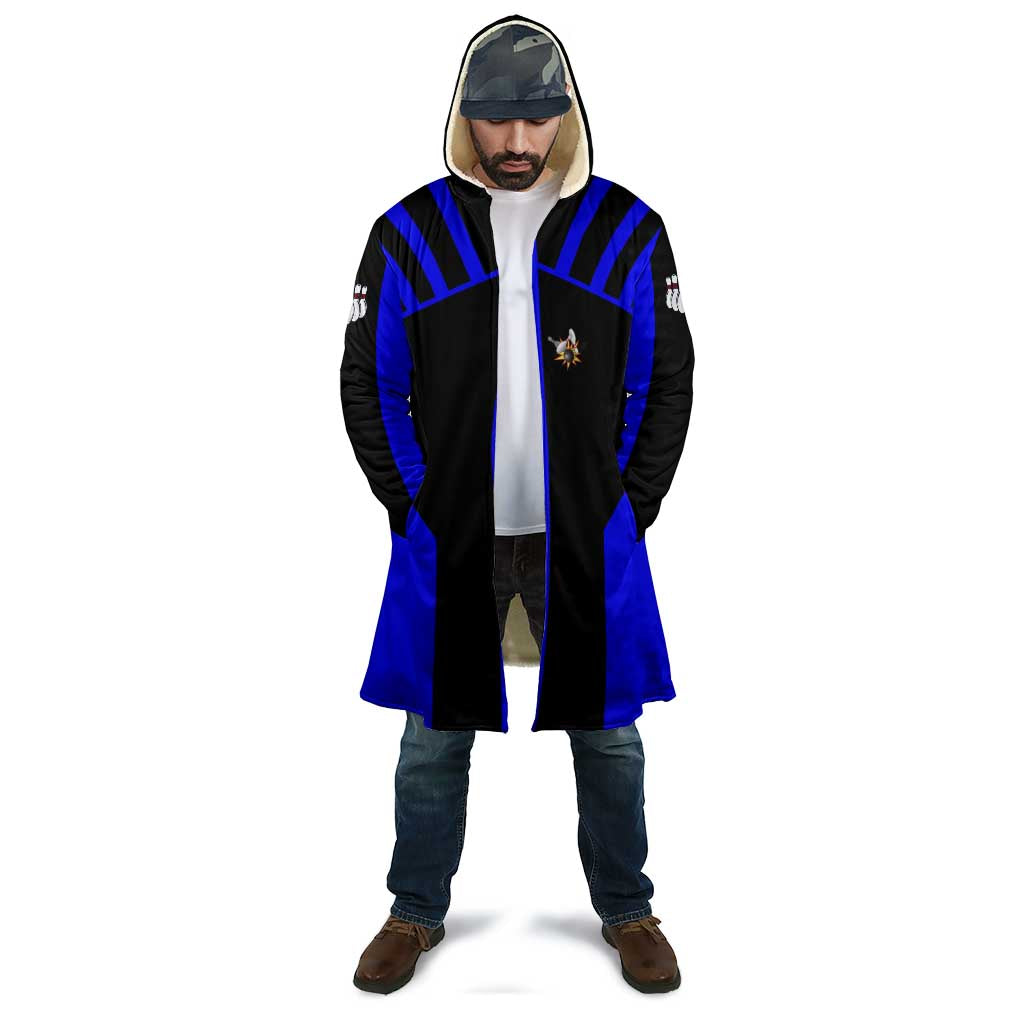 Custom Blue and Black Bowling Cloak with Exploding Strike Design Pin Graphics - Wonder Print Shop