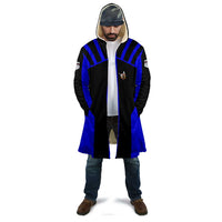Custom Blue and Black Bowling Cloak with Exploding Strike Design Pin Graphics - Wonder Print Shop