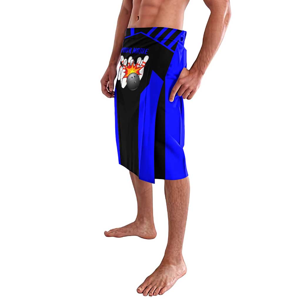 Custom Blue and Black Bowling Lavalava with Exploding Strike Design Pin Graphics - Wonder Print Shop