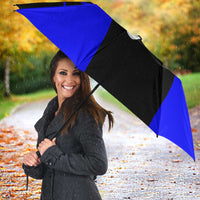 Custom Blue and Black Bowling Umbrella with Exploding Strike Design Pin Graphics - Wonder Print Shop