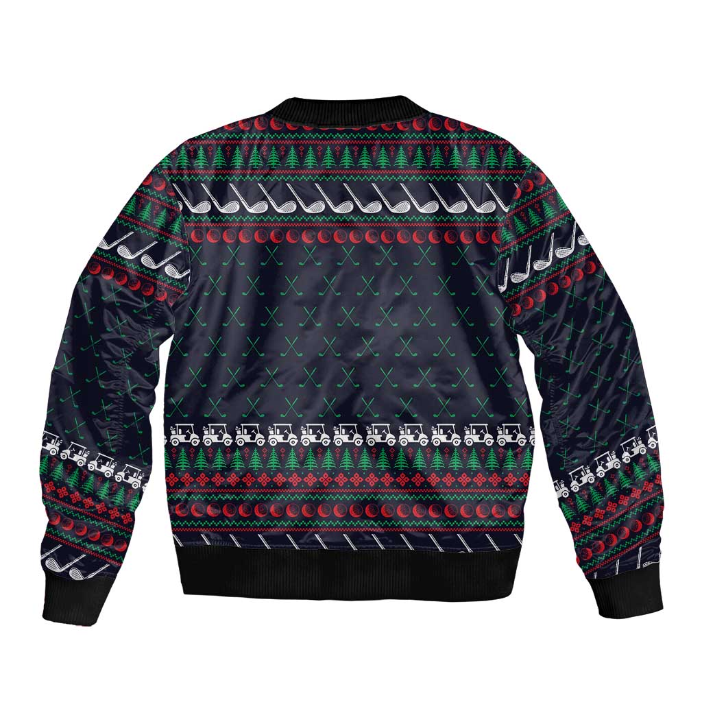 Santa Hole in One Christmas Bomber Jacket with Golf Clubs and Festive Pattern - Wonder Print Shop