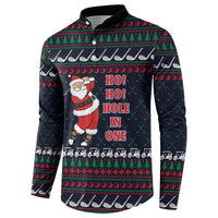 Santa Hole in One Christmas Button Sweatshirt with Golf Clubs and Festive Pattern - Wonder Print Shop