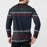 Santa Hole in One Christmas Button Sweatshirt with Golf Clubs and Festive Pattern - Wonder Print Shop
