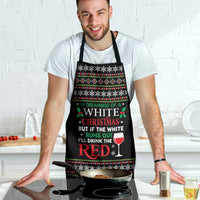 White and Red Christmas Wine Apron with Festive Pattern and Holiday Cheer - Wonder Print Shop