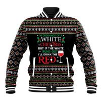 White and Red Christmas Wine Baseball Jacket with Festive Pattern and Holiday Cheer - Wonder Print Shop