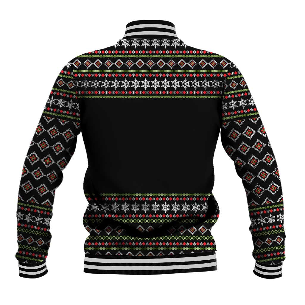 White and Red Christmas Wine Baseball Jacket with Festive Pattern and Holiday Cheer - Wonder Print Shop
