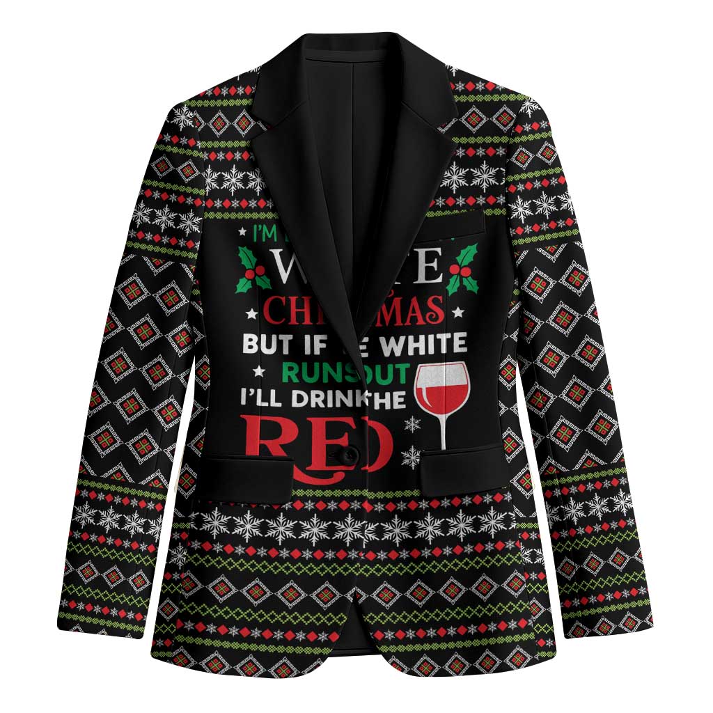 White and Red Christmas Wine Blazer with Festive Pattern and Holiday Cheer - Wonder Print Shop