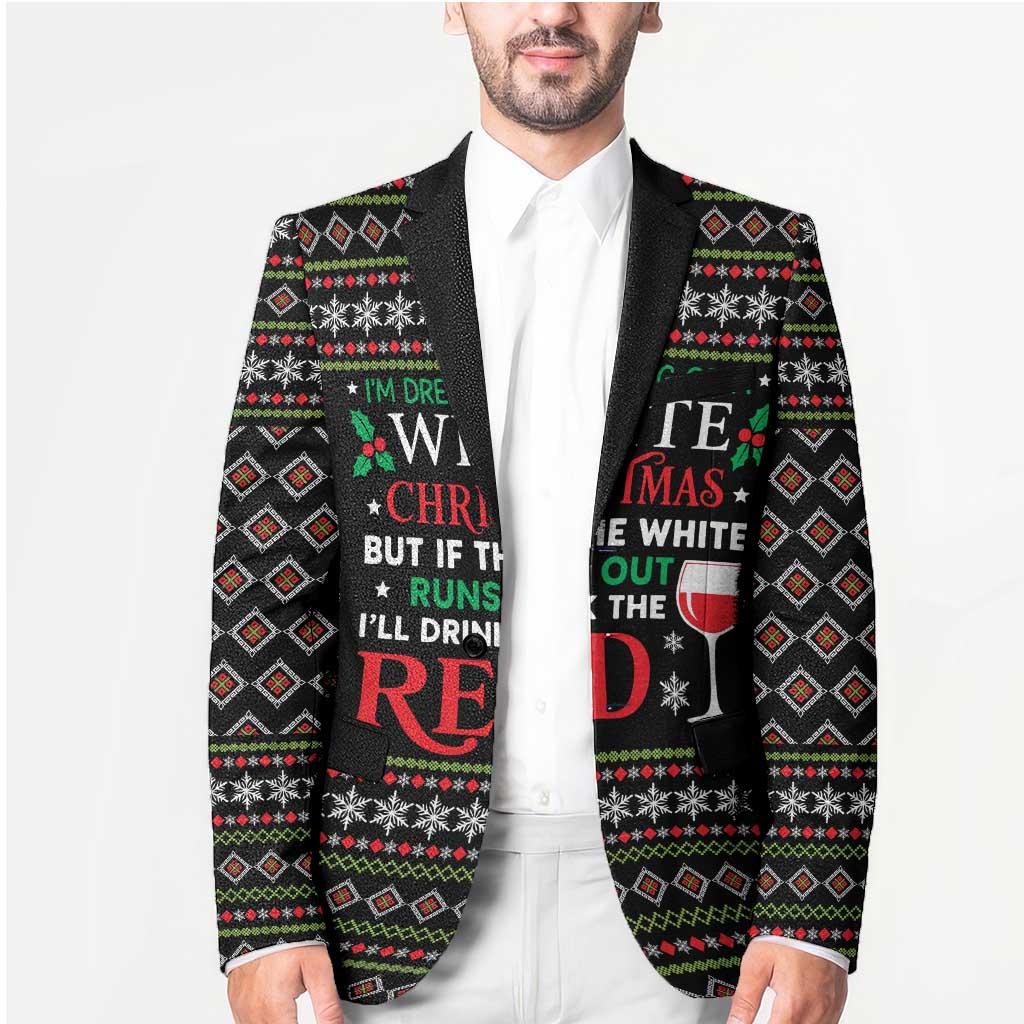 White and Red Christmas Wine Blazer with Festive Pattern and Holiday Cheer - Wonder Print Shop