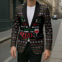 White and Red Christmas Wine Blazer with Festive Pattern and Holiday Cheer - Wonder Print Shop