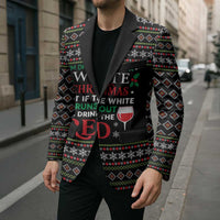 White and Red Christmas Wine Blazer with Festive Pattern and Holiday Cheer - Wonder Print Shop