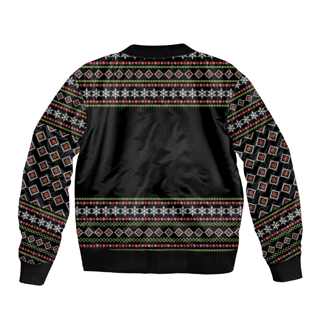 White and Red Christmas Wine Bomber Jacket with Festive Pattern and Holiday Cheer - Wonder Print Shop