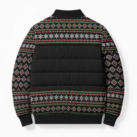 White and Red Christmas Wine Bomber Puffer Jacket with Festive Pattern and Holiday Cheer - Wonder Print Shop