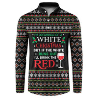 White and Red Christmas Wine Button Sweatshirt with Festive Pattern and Holiday Cheer - Wonder Print Shop
