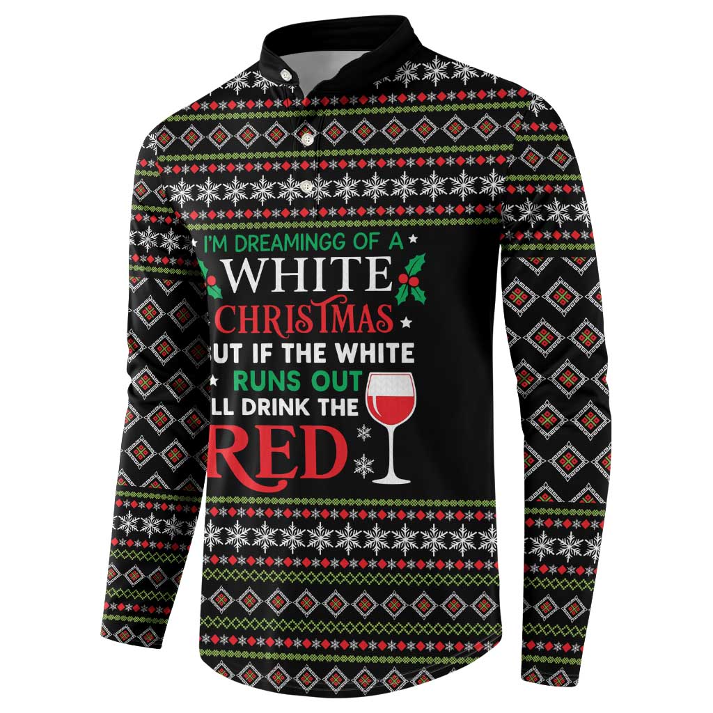 White and Red Christmas Wine Button Sweatshirt with Festive Pattern and Holiday Cheer - Wonder Print Shop