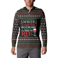 White and Red Christmas Wine Button Sweatshirt with Festive Pattern and Holiday Cheer - Wonder Print Shop
