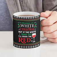 White and Red Christmas Wine Ceramic Mug with Festive Pattern and Holiday Cheer - Wonder Print Shop