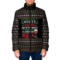 White and Red Christmas Wine Padded Jacket with Festive Pattern and Holiday Cheer - Wonder Print Shop