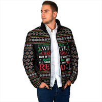White and Red Christmas Wine Padded Jacket with Festive Pattern and Holiday Cheer - Wonder Print Shop