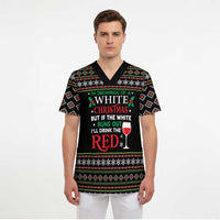 White and Red Christmas Wine Scrub Top with Festive Pattern and Holiday Cheer - Wonder Print Shop