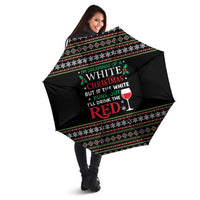 White and Red Christmas Wine Umbrella with Festive Pattern and Holiday Cheer - Wonder Print Shop