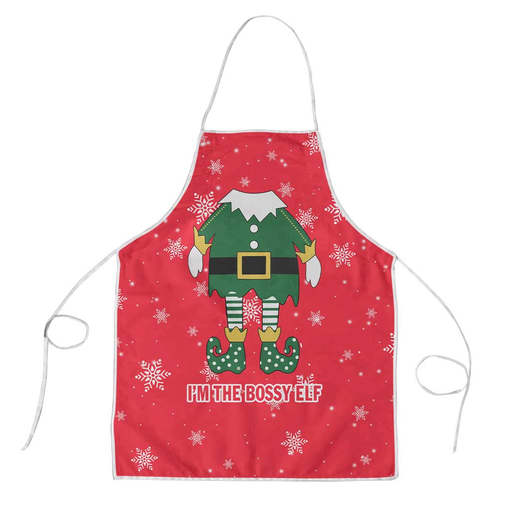 Bossy Elf Christmas Apron with Snowflakes and Striped Sleeves - Wonder Print Shop