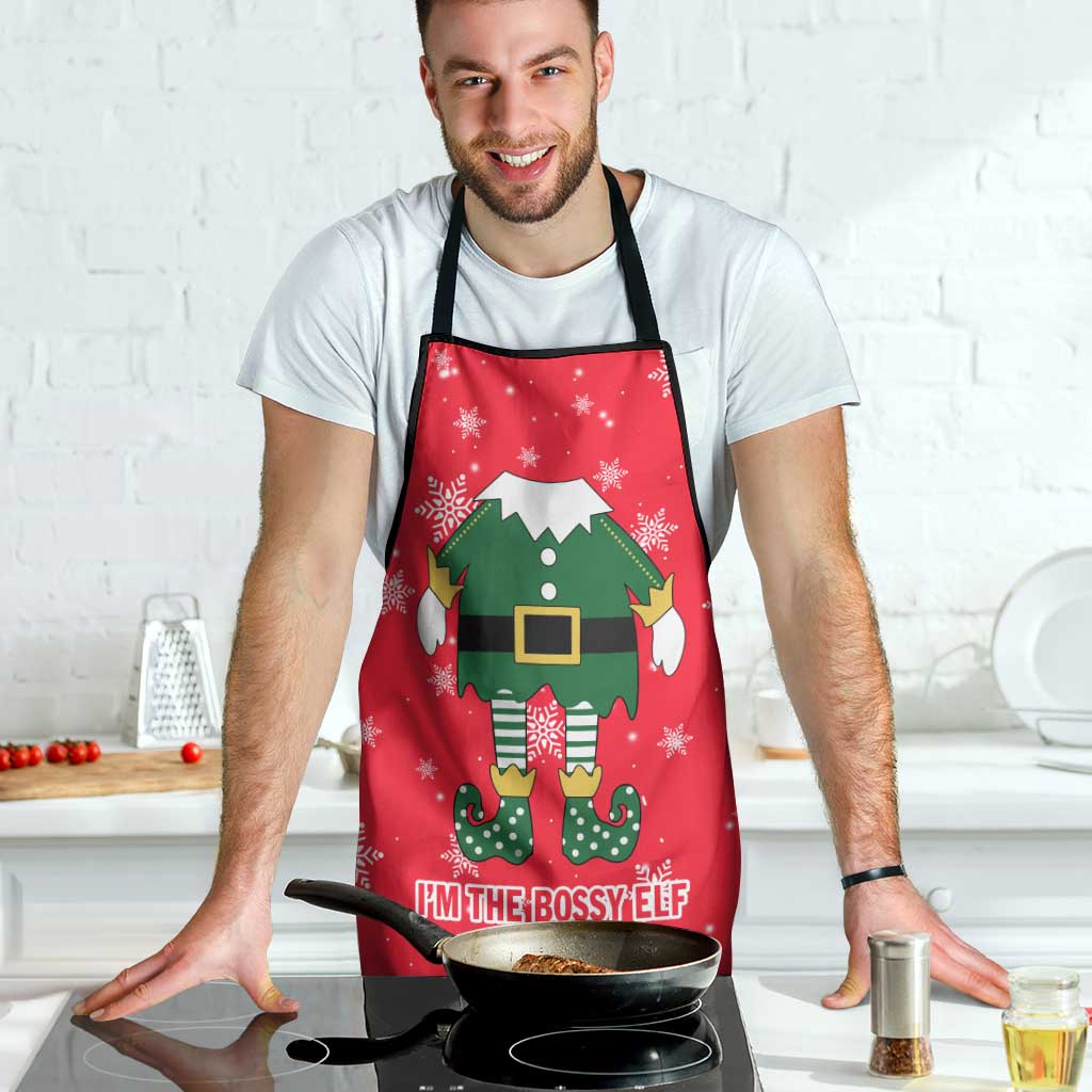 Bossy Elf Christmas Apron with Snowflakes and Striped Sleeves - Wonder Print Shop