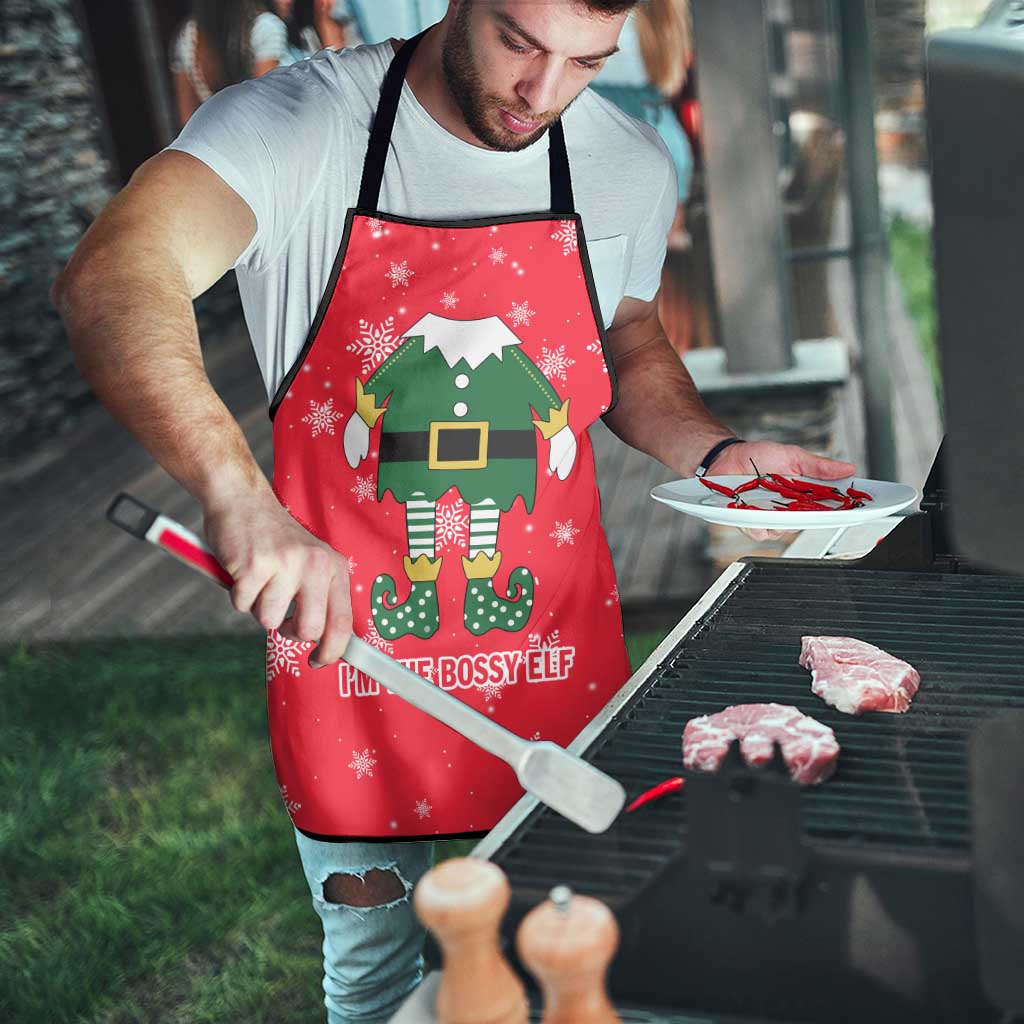 Bossy Elf Christmas Apron with Snowflakes and Striped Sleeves - Wonder Print Shop
