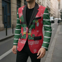 Bossy Elf Christmas Blazer with Snowflakes and Striped Sleeves - Wonder Print Shop