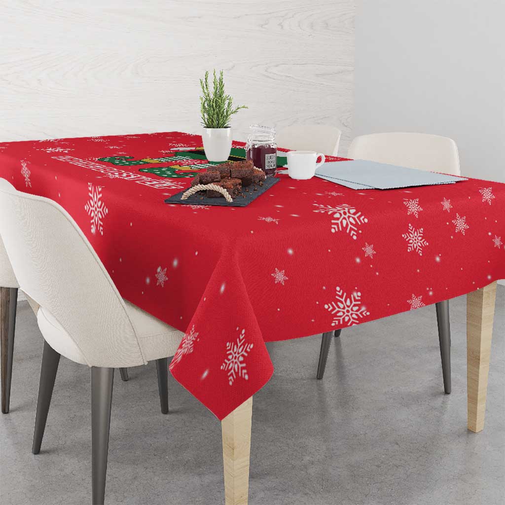 Bossy Elf Christmas Tablecloth with Snowflakes and Striped Sleeves - Wonder Print Shop