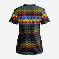 Rainbow Jesus Ah Men Christmas Scrub Top with Colorful Stripes and Holiday Pattern - Wonder Print Shop