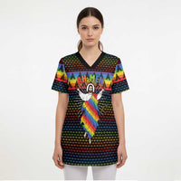 Rainbow Jesus Ah Men Christmas Scrub Top with Colorful Stripes and Holiday Pattern - Wonder Print Shop