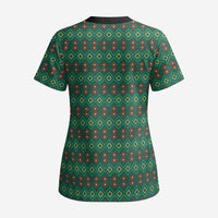 Sacred Heart Jesus Christmas Scrub Top with Festive Green Knit Pattern - Wonder Print Shop