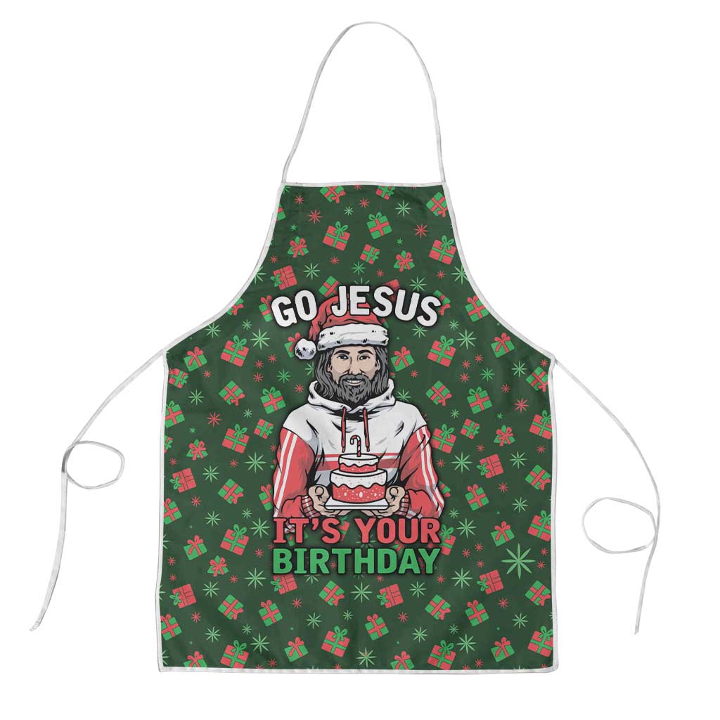 Go Jesus It's Your Birthday Christmas Apron with Presents and Festive Pattern - Wonder Print Shop