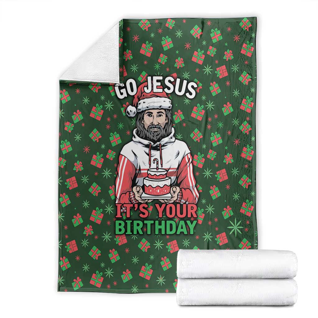 Go Jesus It's Your Birthday Christmas Blanket with Presents and Festive Pattern - Wonder Print Shop