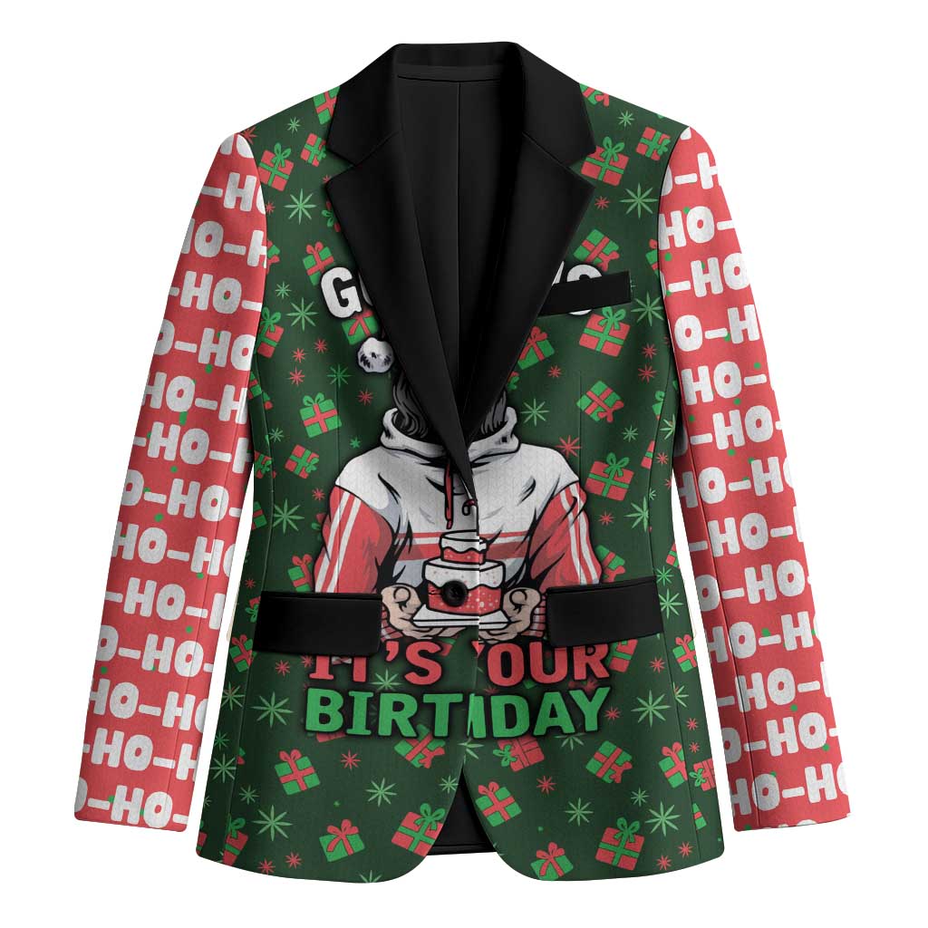 Go Jesus It's Your Birthday Christmas Blazer with Presents and Festive Pattern - Wonder Print Shop
