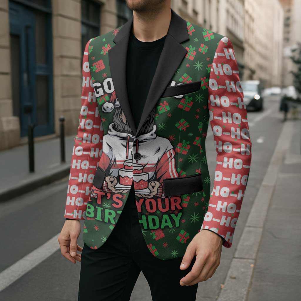 Go Jesus It's Your Birthday Christmas Blazer with Presents and Festive Pattern - Wonder Print Shop