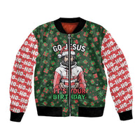 Go Jesus It's Your Birthday Christmas Bomber Jacket with Presents and Festive Pattern - Wonder Print Shop