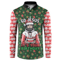 Go Jesus It's Your Birthday Christmas Button Sweatshirt with Presents and Festive Pattern - Wonder Print Shop