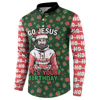 Go Jesus It's Your Birthday Christmas Button Sweatshirt with Presents and Festive Pattern - Wonder Print Shop