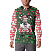 Go Jesus It's Your Birthday Christmas Button Sweatshirt with Presents and Festive Pattern - Wonder Print Shop