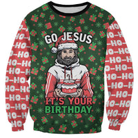 Go Jesus It's Your Birthday Christmas Sweatshirt with Presents and Festive Pattern - Wonder Print Shop