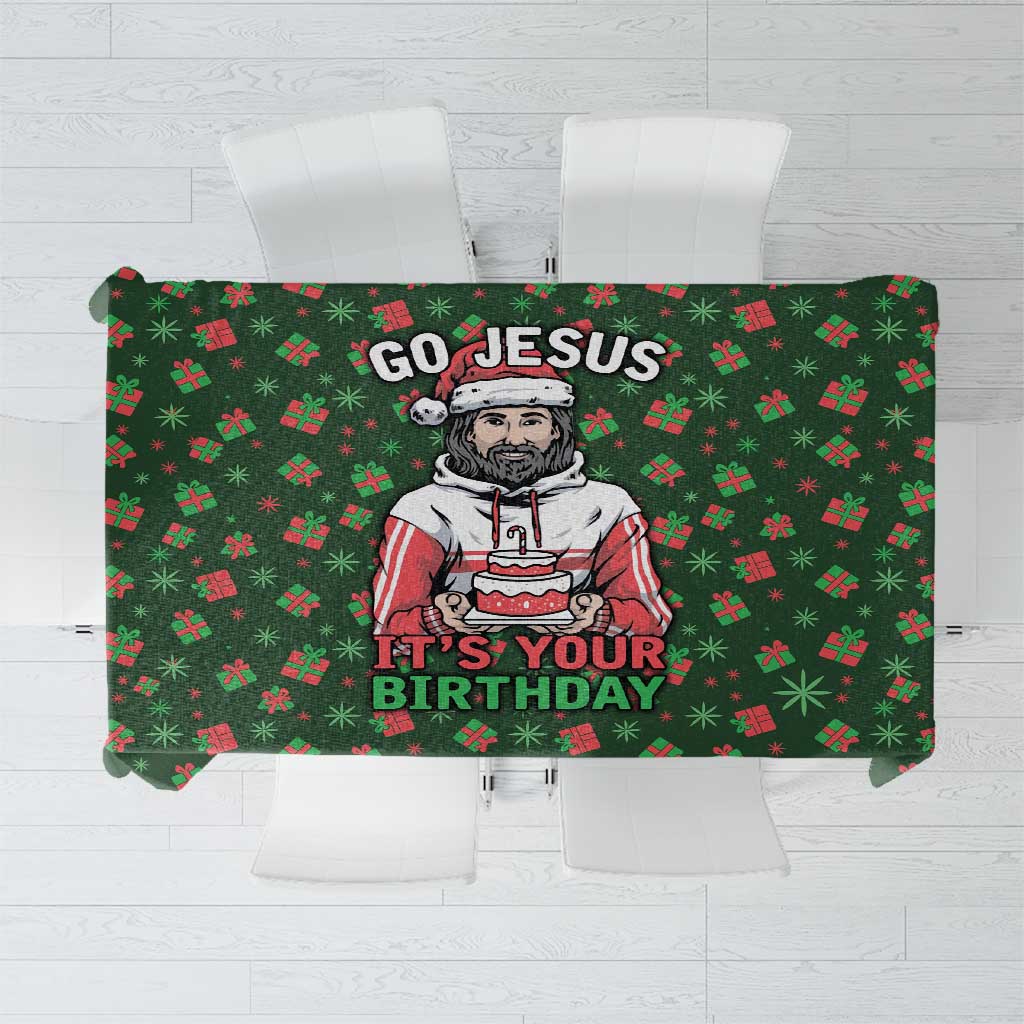 Go Jesus It's Your Birthday Christmas Tablecloth with Presents and Festive Pattern - Wonder Print Shop