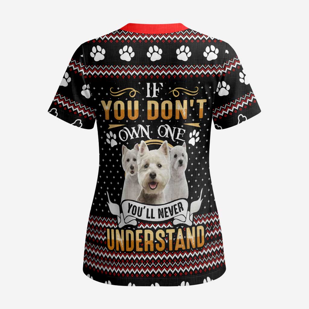 West Highland White Terrier Christmas Scrub Top Xmas Holiday Patterns - Wonder Print Shop