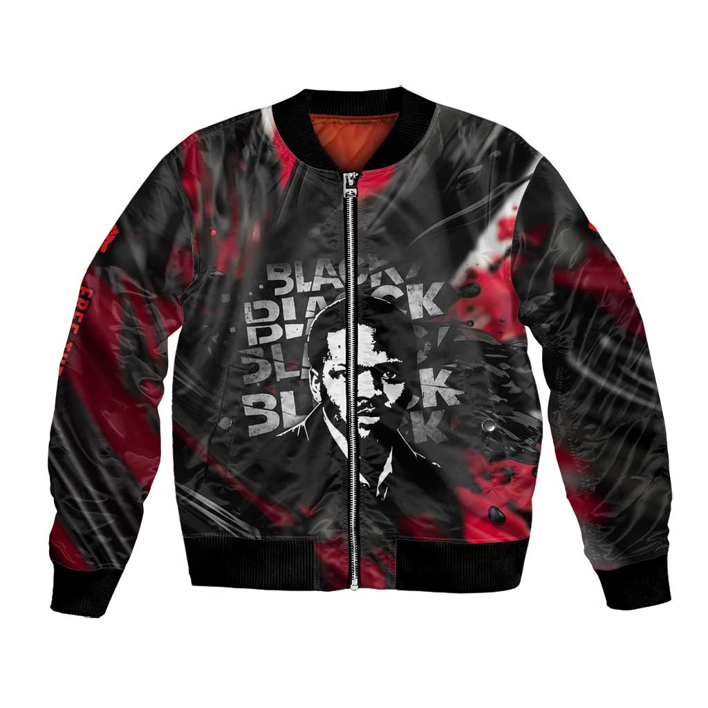 Steve Biko Bomber Jacket with Black Consciousness Portrait, Power Fist Symbol and Red-Black Freedom - Wonder Print Shop