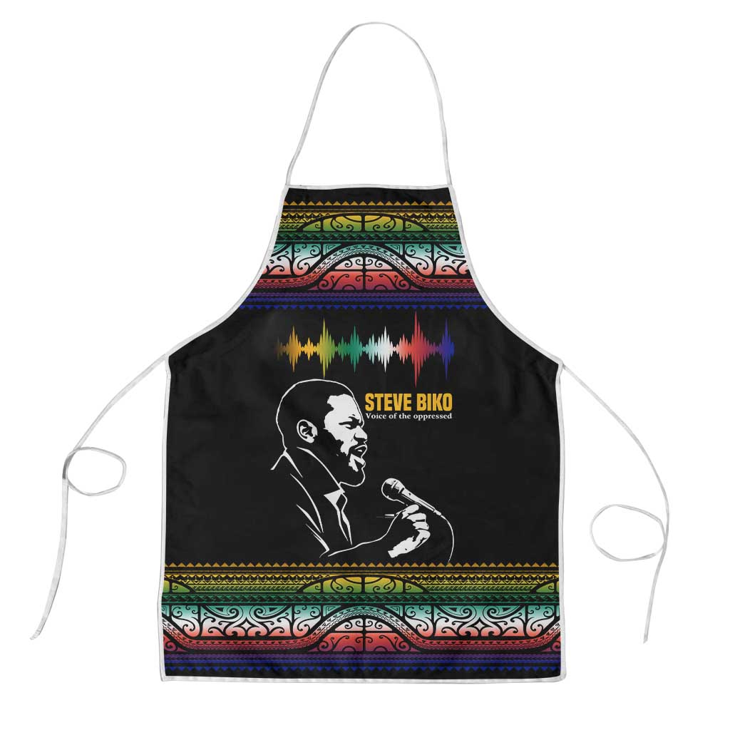 Steve Biko Apron with Microphone Portrait, Black Consciousness Quote and Vibrant Ethnic Wave - Wonder Print Shop